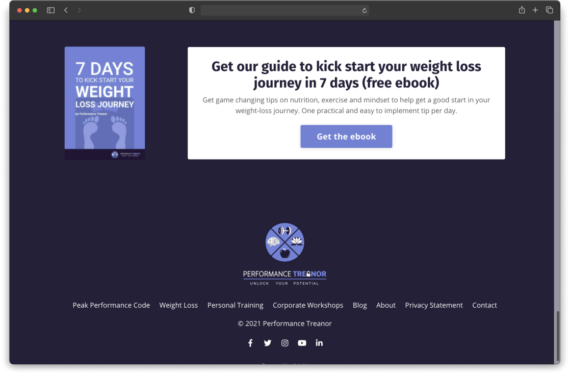 Performance Treanor's website